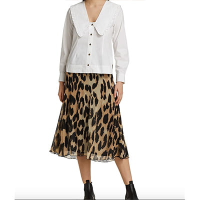 Ganni Leopard-Print Pleated Georgette Skirt