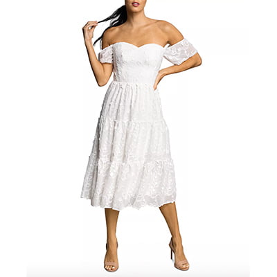 Dress the Population River Off-the-Shoulder Midi Dress Dress the Population River Off-the-Shoulder Midi Dress