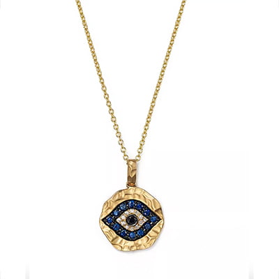 Bloomingdale's Diamond, Sapphire, and 14K Yellow Gold Evil Eye Pendant Necklace