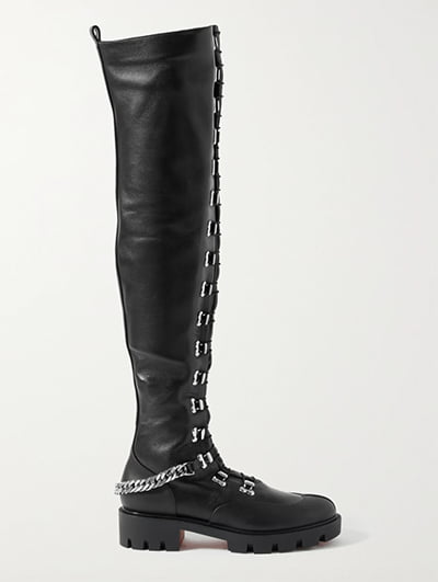 Christian Louboutin Horse Chain-Embellished Leather Thigh-High Boots