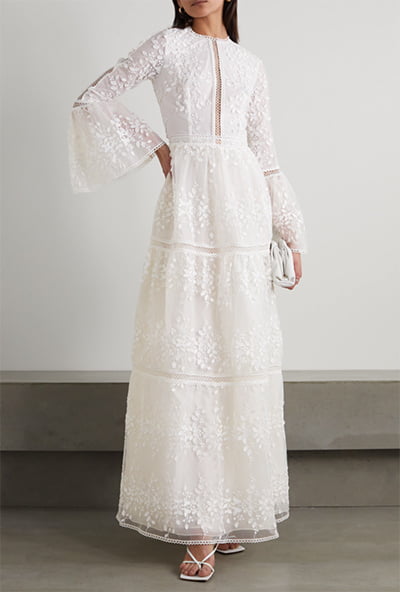 Costarellos Appliqued Embroidered Tulle Wedding Gown