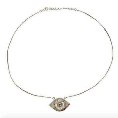 Luxe 14K Goldplated Sterling Silver & Crystal Evil Eye Pendant Necklace
