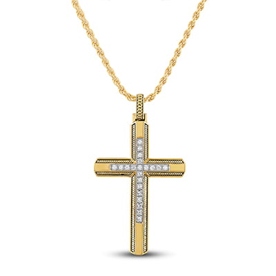 MEN Stainless Steel 2.3"x1.6"Gold Silver Cross Pendant With CZ Stone*S52 