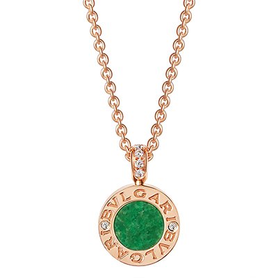 BVLGARI Classic 18K Rose Gold, Jade & Diamond Pendant Necklace