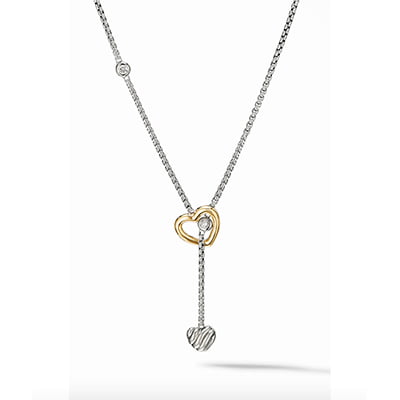 David Yurman Cable Collectibles Heart 18K Gold & Pave Diamond Y-Necklace