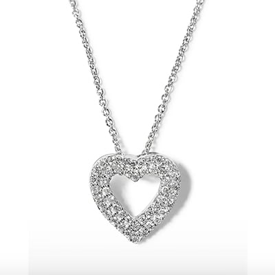 Roberto Sterling Silver Coin Double-Row Diamond Heart Pendant Necklace