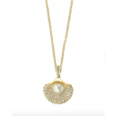Bloomingdale's Freshwater Pearl & Diamond Shell Pendant Necklace