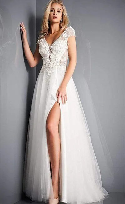 Floral Appliqued Tulle A-Line Gown Floral Appliqued Tulle A-Line Gown