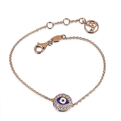 Jacob & Co. Rose Gold, Diamond & Blue Enamel Evil Eye Chain Bracelet