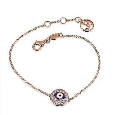 Jacob & Co. Rose Gold, Diamond & Blue Enamel Evil Eye Chain Bracelet Jacob & Co. Rose Gold, Diamond & Blue Enamel Evil Eye Chain Bracelet
