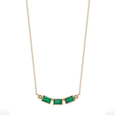Anzie Cleo 14K Gold & Emerald Baguette Trio Necklace Anzie Cleo 14K Gold & Emerald Baguette Trio Necklace