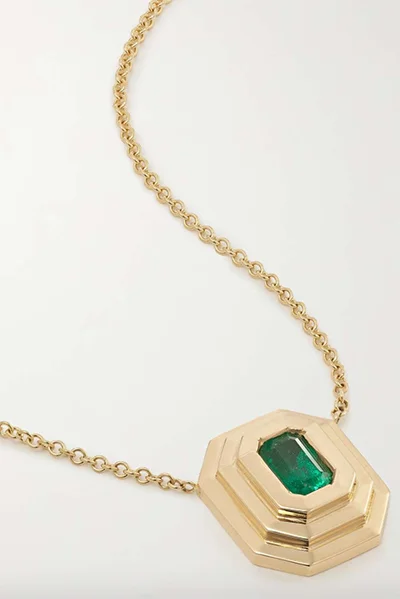 Azlee Staircase 18-Karat Gold Emerald Necklace Azlee Staircase 18-Karat Gold Emerald Necklace
