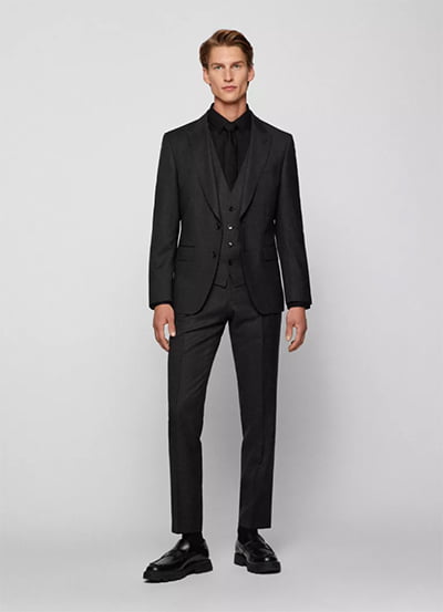 BOSS Slim-Fit Checked Virgin Wool Three-Piece Suit
