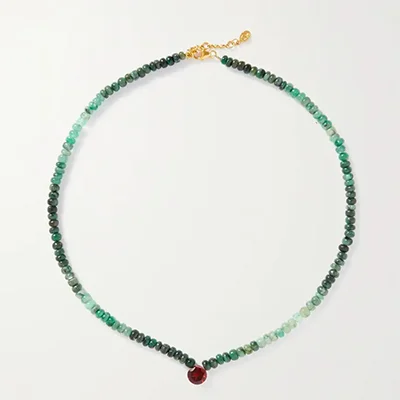 By Pariah Recycled Gold Vermeil, Emerald & Garnet Necklace By Pariah Recycled Gold Vermeil, Emerald & Garnet Necklace