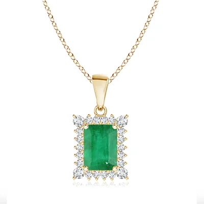 Vintage Style Emerald-Cut Emerald Halo Pendant Vintage Style Emerald-Cut Emerald Halo Pendant
