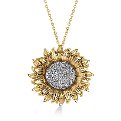 Allurez Large Sunflower Diamond Necklace with Two-Tone 14K Gold