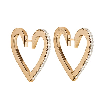 CADAR 18K Rose Gold Diamond Heart Hoop Earrings