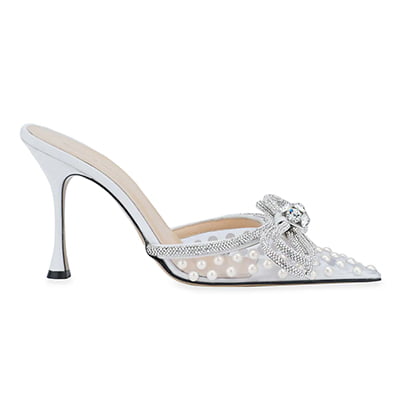 MACH & MACH Double Bow Pearl Embellished Mules