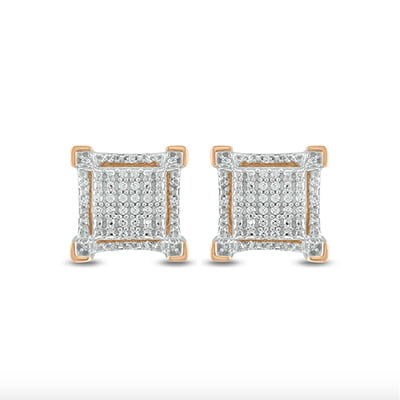 Diamond Frame Raised Square Stud Earrings in 10K Rose Gold