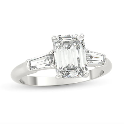 Emerald-Cut and Baguette Diamond Three Stone Engagement Ring