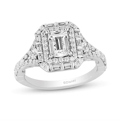 Enchanted Disney Cinderella Emerald-Cut Diamond Frame Engagement Ring