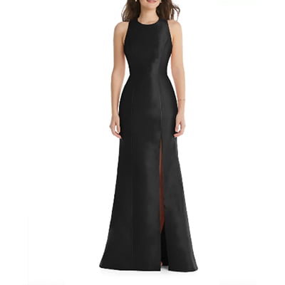 Alfred Sung Jewel-Neck Open-Back Black Gown