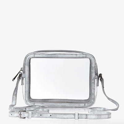 Collins Crossbody Clear Bag with Silver Camo Leather Trim