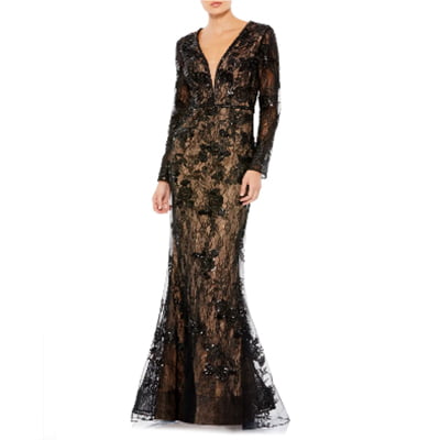 Mac Duggal Long-Sleeve Lace Trumpet Gown