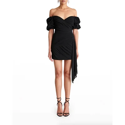 Ronny Kobo Diana Draped Puff-Sleeve Off-the-Shoulder Mini Dress Ronny Kobo Diana Draped Puff-Sleeve Off-the-Shoulder Mini Dress