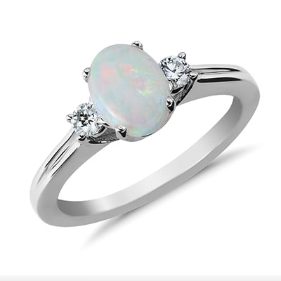 18K White Gold Opal and Diamond Ring