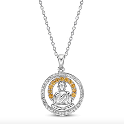 Kay Jewelers Citrine &amp; Lab-Created White Sapphire Buddha Necklace in Sterling Silver 