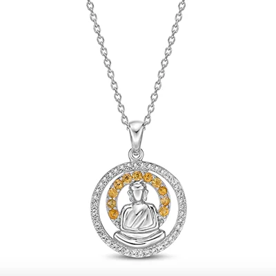 Kay Jewelers Citrine & Lab-Created White 3 Sapphire Buddha Necklace in Sterling Silver Kay Jewelers Citrine & Lab-Created White Sapphire Buddha Necklace in Sterling Silver