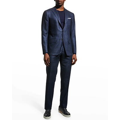 Kiton Men's Tonal Plaid Blue Suit1