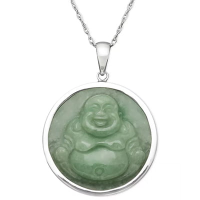 Macy's Sterling Silver Carved Jade Buddha Necklace1