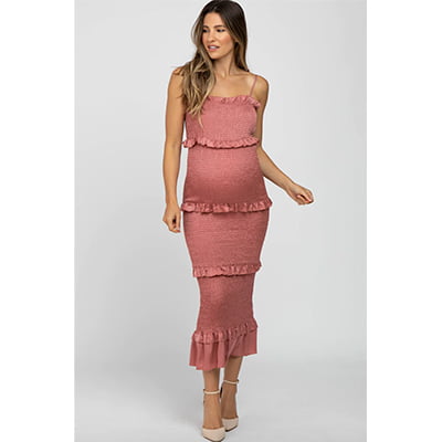 Pinkblush Maternity Smocked Satin Fitted Midi Dress