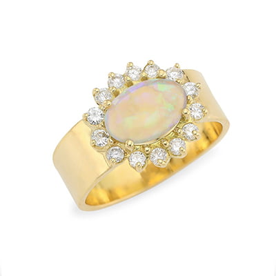 Renee Lewis 18K Yellow Gold, Opal, and Diamond Ring