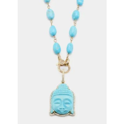 SHERYL LOWE One-Of-A-Kind Turquoise Necklace with Buddha Pendant SHERYL LOWE One-Of-A-Kind Turquoise Necklace with Buddha Pendant
