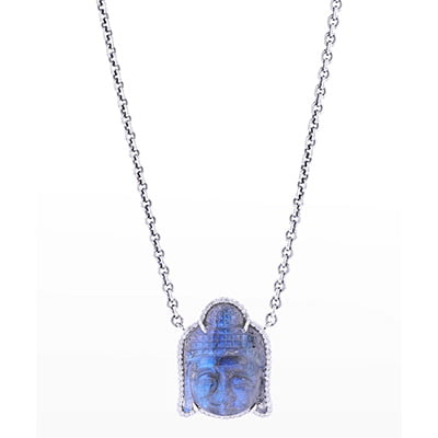 Sheryl Lowe Carved Labradorite Buddha Necklace with Diamonds1