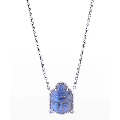 Sheryl Lowe Carved Labradorite Buddha Necklace with Diamonds1 Sheryl Lowe Carved Labradorite Buddha Necklace with Diamonds1