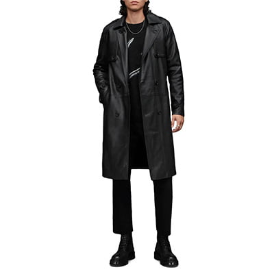 ALLSAINTS Oken Double-Breasted Leather Trench Coats ALLSAINTS Oken Double-Breasted Leather Trench Coats