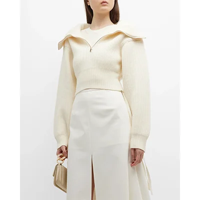 Jacquemus Risoul Double-Collar Crop Wool Sweater Jacquemus Risoul Double-Collar Crop Wool Sweater