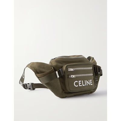 Celine Homme Logo-Print Cotton-Gabardine and Mesh Belt Bag