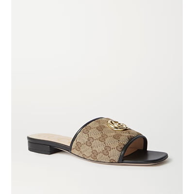 Gucci Jolie Leather-Trimmed Canvas Slides Gucci Jolie Leather-Trimmed Canvas Slides