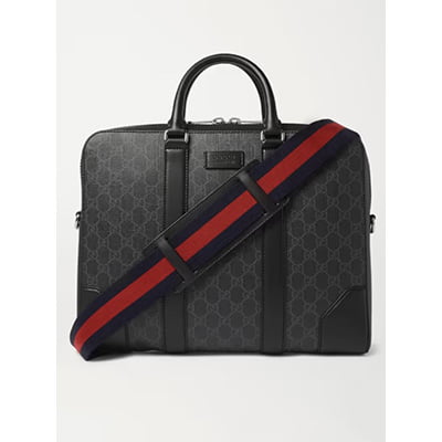Gucci Leather-Trimmed Monogrammed Coated-Canvas Briefcase