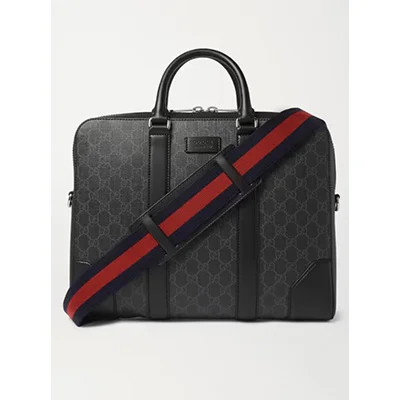 Gucci Leather-Trimmed Monogrammed Coated-Canvas Briefcase Gucci Leather-Trimmed Monogrammed Coated-Canvas Briefcase