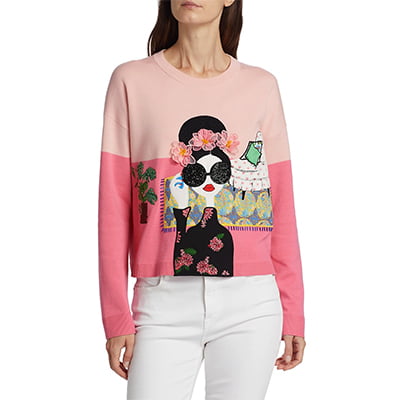 Alice + Olivia Stace Parlour Gleeson Intarsia Wool-Blend Sweater
