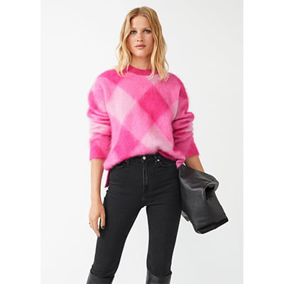Diagonal Plaid Mohair Sweater