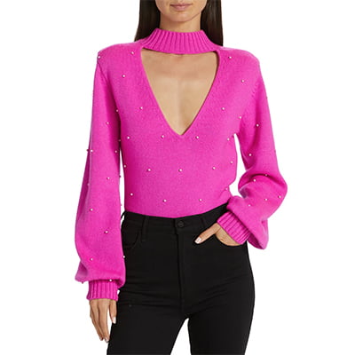 Generation Love Lilah Cut-Out Faux Pearl Sweater