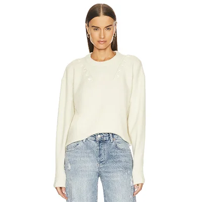 Marissa Webb Braxton Double-Button Crewneck Sweater