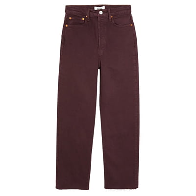 REDONE 70s High-Waist Stovepipe Ankle Jeans In Washed Plum